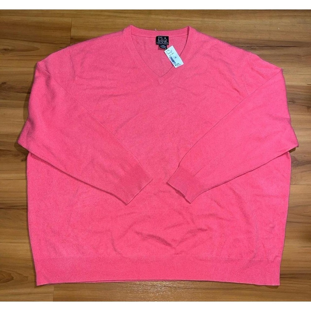 Mens NWT Jos. A. Bank 100% Cashmere Travelers Pink V-Neck Pullover Sweater